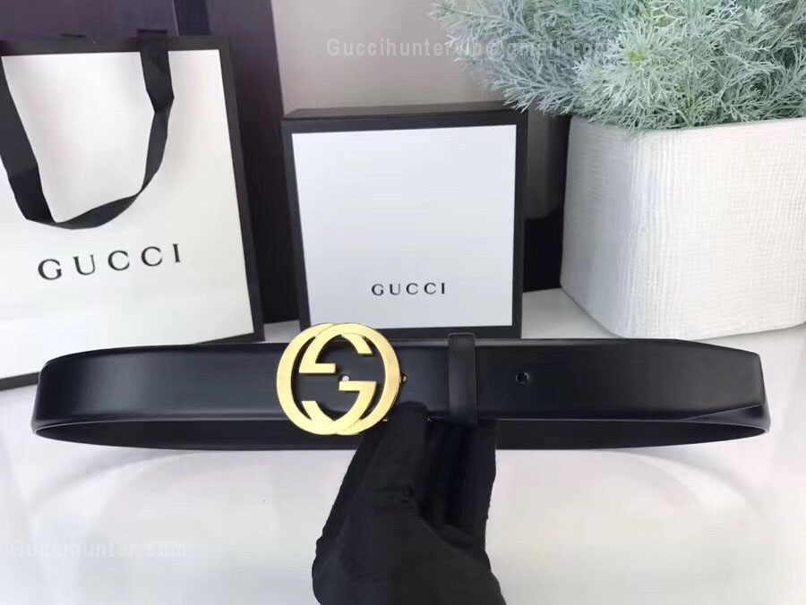 Gucci Leather Belt With Interlocking G Buckle Black 35mm